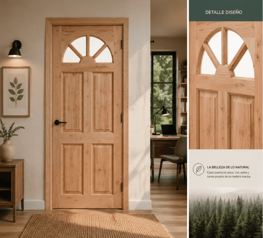 Puerta Riñihue en madera natural